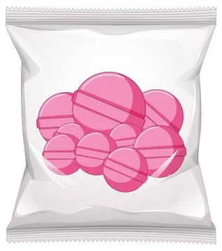Pink Candy Tablets in Clear Plastic Packaging Stock Illustration