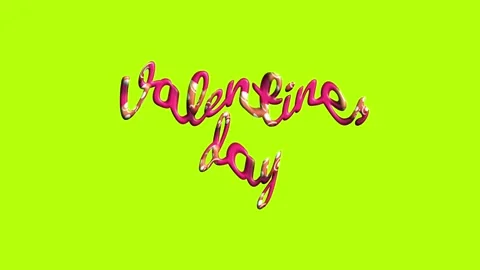 Pink candy textured Valentines Day text on bright lime background Stock Footage 326416998