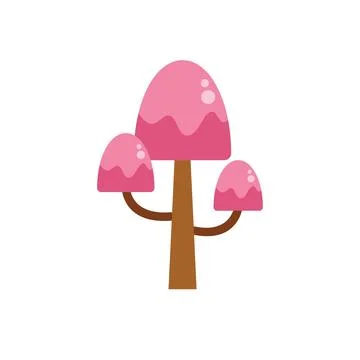 Pink candy tree growing with round crown and brown trunk Stock Illustration