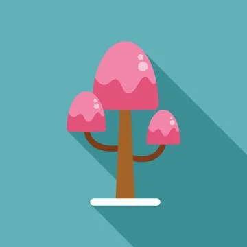 Pink candy tree growing in a winter wonderland with long shadow Stock Illustration