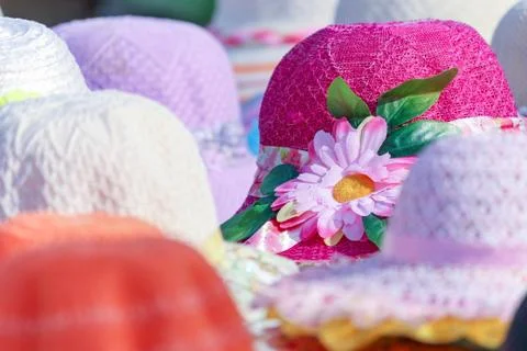 Pink cap with flower Stockfoto's