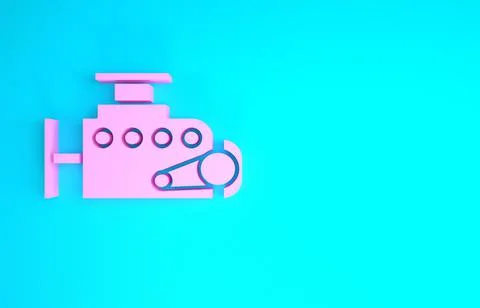 Pink Car engine icon isolated on blue background. Minimalism concept. 3d illu Stock Illustration