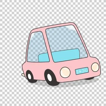 Pink car is rolling in flat style with black wheels, turquoise 143U plate, Ilustração Stock