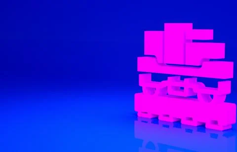 Pink Cargo train wagon icon isolated on blue background. Full freight car. Ra Stock Illustration