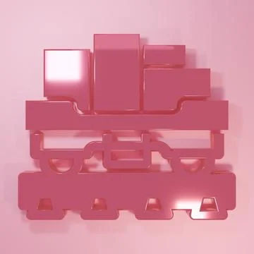Pink Cargo train wagon icon isolated on pink background. Full freight car. .. Stock Illustration