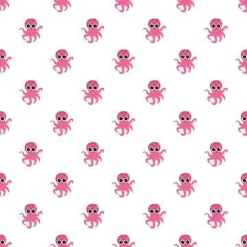 Pink cartoon octopus seamless repeating pattern background Stock Illustration