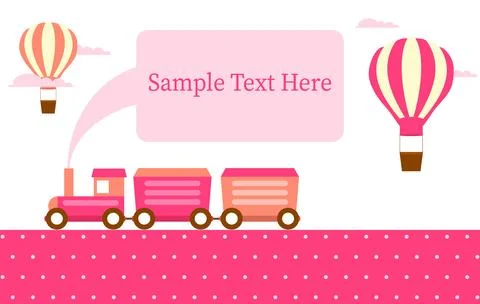 Pink cartoon toy train with empty speech bubble text template and hot air Stock Illustration