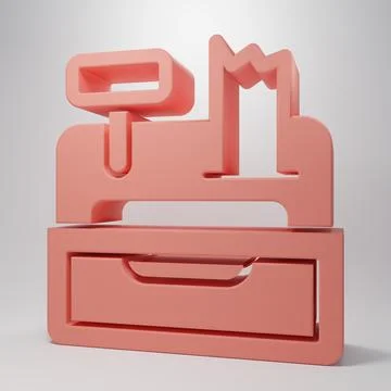 Pink Cash register machine with a check icon isolated on pink background. C.. Stock Illustration