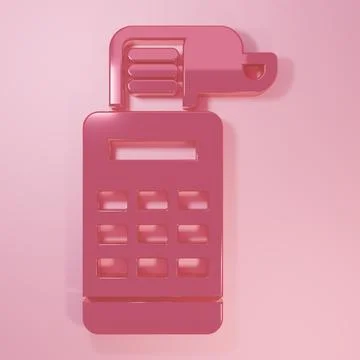 Pink Cash register machine with a check icon isolated on pink background. C.. Stock Illustration