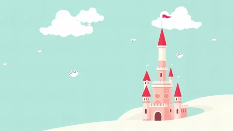 Pink Castle Side: Gentle Animated Scene - Castle Background Stock Footage 307474472