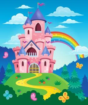 Pink castle theme image - eps10 vector illustration. Stock Illustration