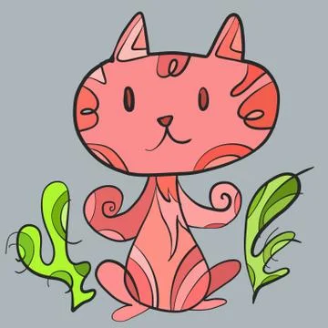 Pink cat doodle Stock Illustration