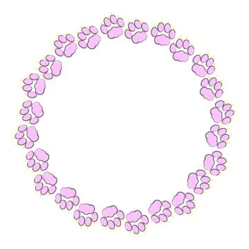 Pink cat paw with claws in ring  on  white background. Illustrazione stock
