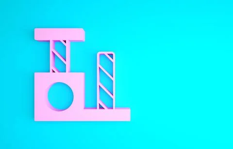 Pink Cat scratching post with toy icon isolated on blue background. Minimalism Stock Illustration
