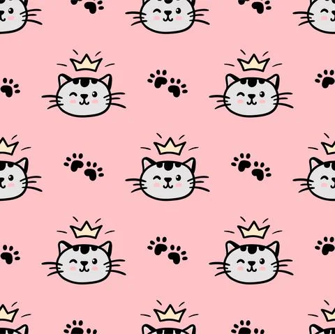 Pink cat seamless pattern. Meow and cat paws background vector illustration Illustrazione stock