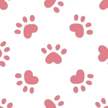 Pink cat seamless pattern. Meow and cat paws background vector illustration Stock Illustration