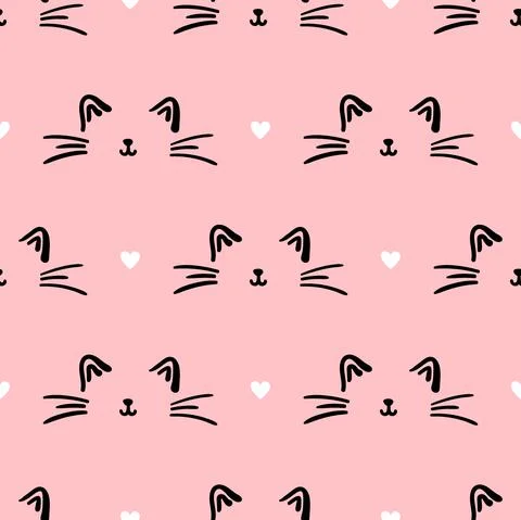 Pink cat seamless pattern. Meow and cat paws background vector illustration Stock Illustration