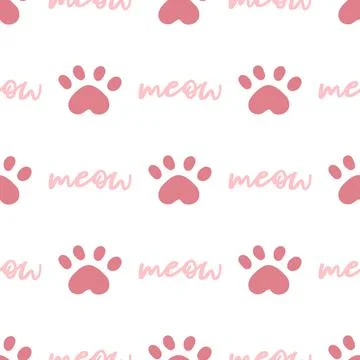 Pink cat seamless pattern. Meow and cat paws background vector illustration Stockillustratie