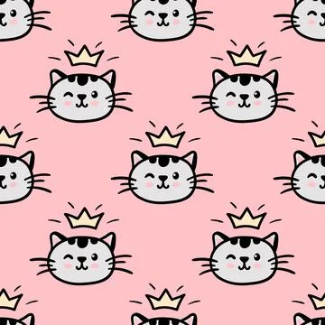 Pink cat seamless pattern. Meow and cat paws background vector illustration Illustrazione stock