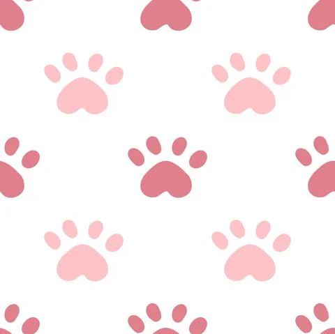 Pink cat seamless pattern. Meow and cat paws background vector illustration Stock Illustration