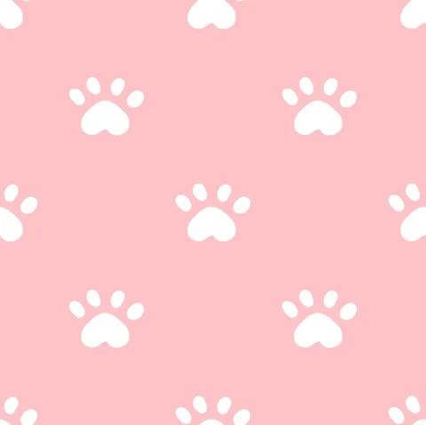 Pink cat seamless pattern. Meow and cat paws background vector illustration Stock Illustration