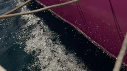 Pink Catamaran Cutting Through Ocean Waves Stock Footage 313976078