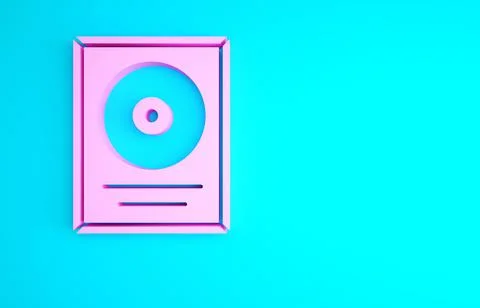 Pink CD disk award in frame icon isolated on blue background. Modern ceremony Stock Illustration