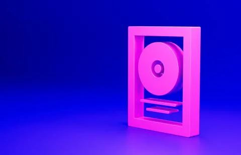 Pink CD disk award in frame icon isolated on blue background. Modern ceremony Illustrazione stock