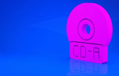 Pink CD or DVD disk icon isolated on blue background. Compact disc sign. Mini Stock Illustration