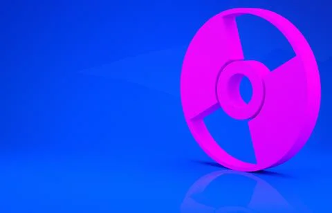 Pink CD or DVD disk icon isolated on blue background. Compact disc sign. Mini Stock Illustration