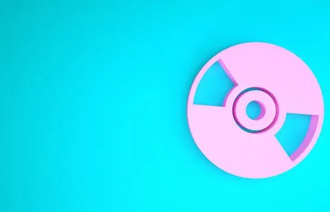 Pink CD or DVD disk icon isolated on blue background. Compact disc sign. Mini Stock Illustration