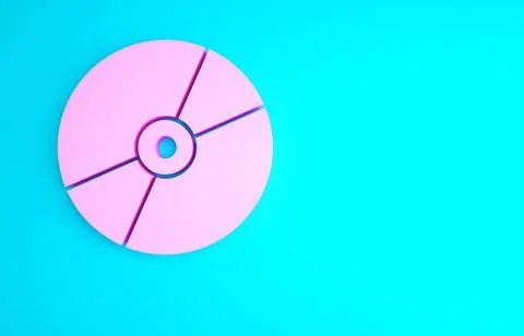 Pink CD or DVD disk icon isolated on blue background. Compact disc sign. Mini Stock Illustration