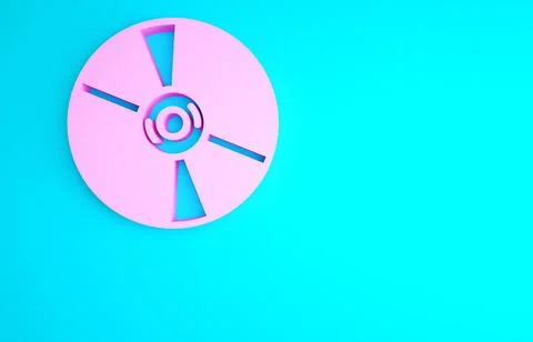 Pink CD or DVD disk icon isolated on blue background. Compact disc sign. Mini Stock Illustration