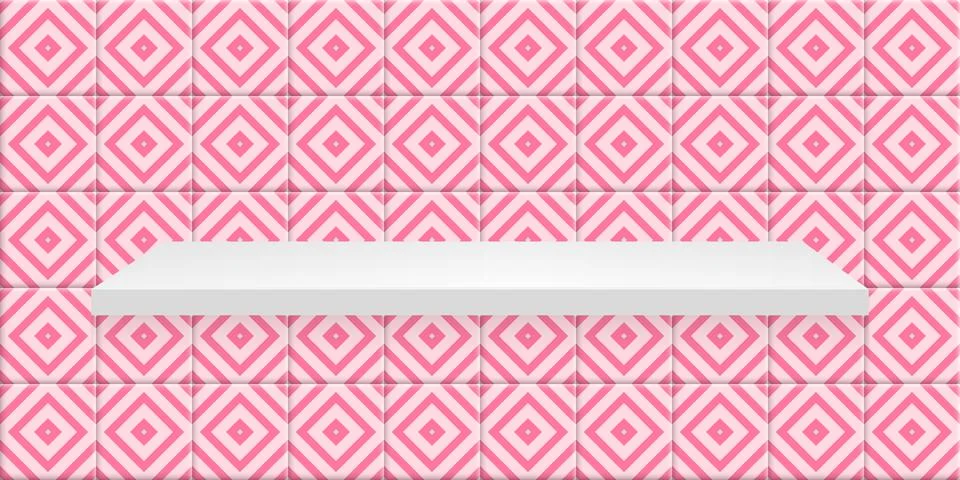 Pink ceramic tile pool pattern background with shelf. Minimal geometric bg. Stock Illustration