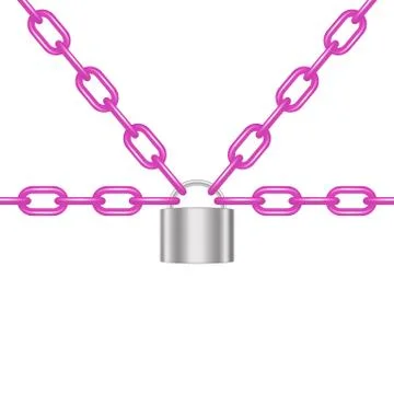 Pink chains locked by padlock in silver design Stock Illustration