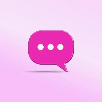 Pink chat bubble with three white dots on pastel gradient color background... Illustrazione stock