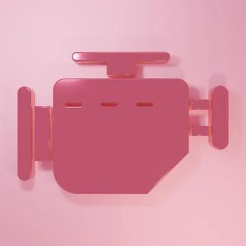 Pink Check engine icon isolated on pink background. Minimalism concept. 3D .. Stock Illustration