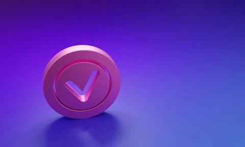 Pink Check mark in round icon isolated on purple-blue background. Check lis.. Stock Illustration