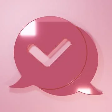 Pink Check mark in speech bubble icon isolated on pink background. Security.. Stock Illustration