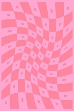 Pink Checkerboard Wavy Optical Illusion Seamless Wallpaper Stock Illustration