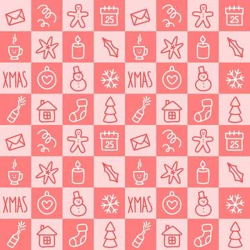Pink checkered Christmas pattern for wallpaper. Doodle, vector Illustrazione stock