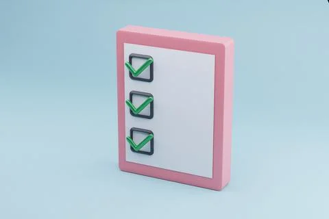 Pink checklist, completed tasks, pastel background, 3D render, project mana.. 스톡 일러스트