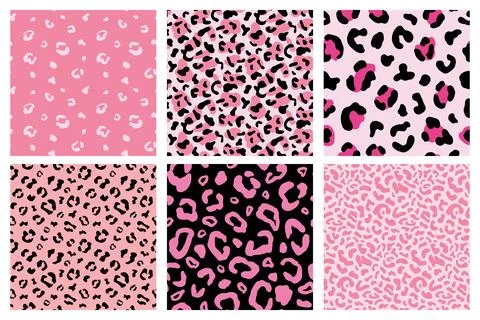 Pink Cheetah Seamless Patterns Set. Leopard Print Stock Illustration