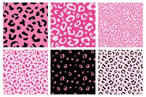 Pink Cheetah Seamless Patterns Set. Leopard Print Stock Illustration