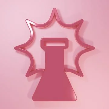 Pink Chemical experiment, explosion in the flask icon isolated on pink back.. Stock Illustration