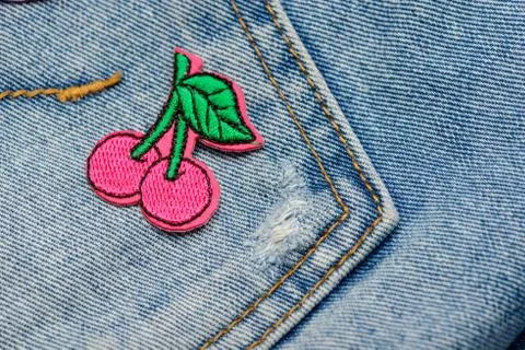Pink cherries embroidered patch 写真素材