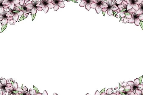 Pink cherry blossom border with copy space Stock Illustration