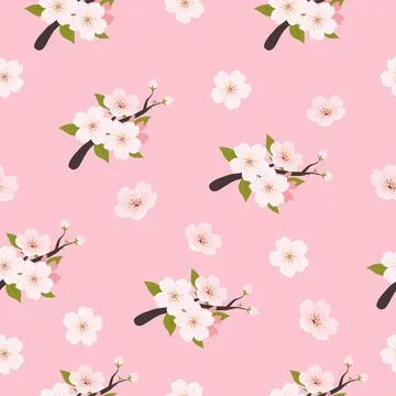 Pink Cherry Blossom Branch Pattern Seamless Illustration Background Stockillustratie