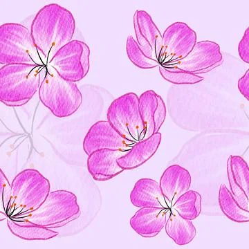 Pink Cherry Blossom Seamless Pattern Stock Illustration