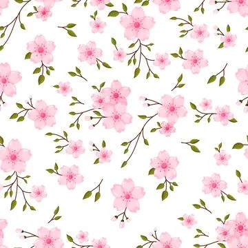 Pink Cherry Blossom Seamless Pattern Illustrazione stock